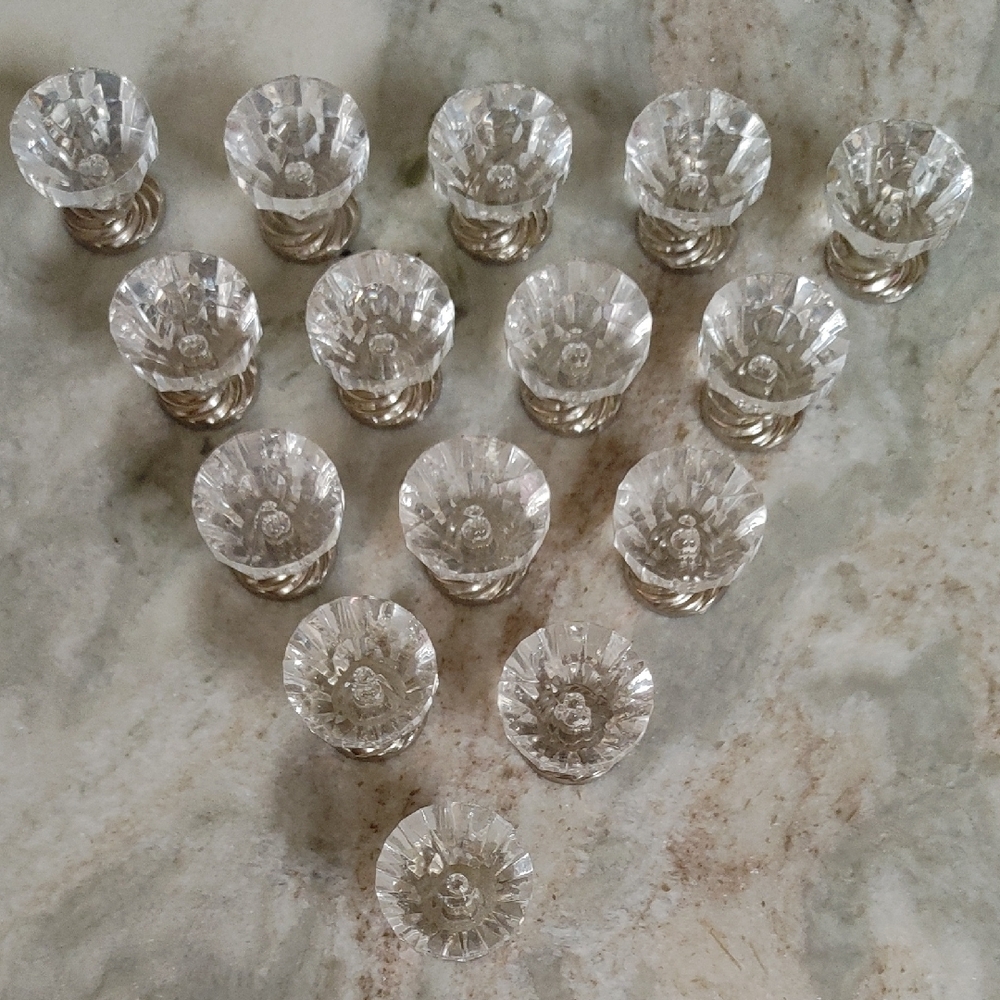 15 Pcs Acrylic Crystal Cabinet Drawer Knobs w Polished Chrome Swirl Base - Picture 2 of 10